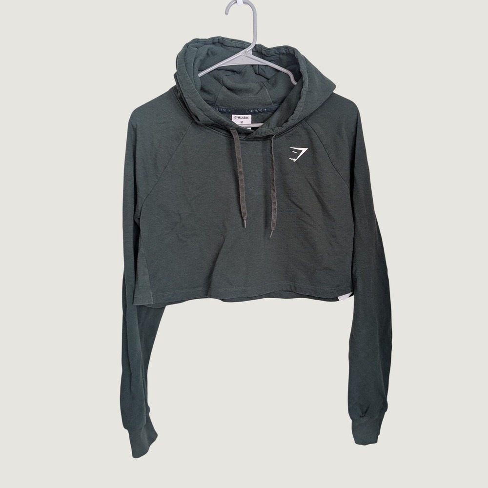 Gymshark Womens Forest Green Cropped Hoodie Sweatshirt Medium
